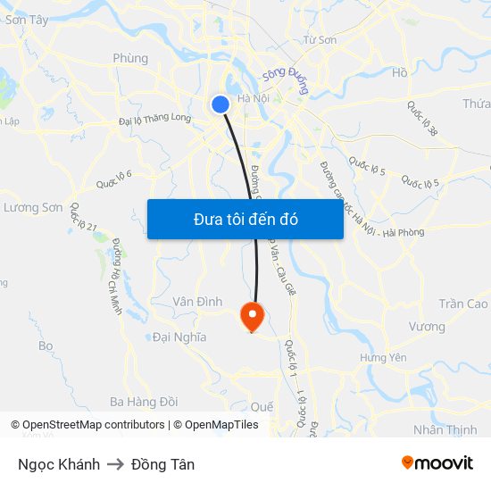 Ngọc Khánh to Đồng Tân map