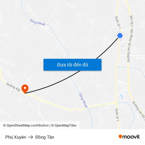 Phú Xuyên to Đồng Tân map