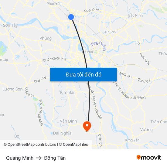 Quang Minh to Đồng Tân map