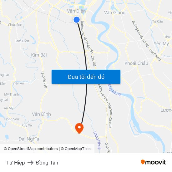 Tứ Hiệp to Đồng Tân map