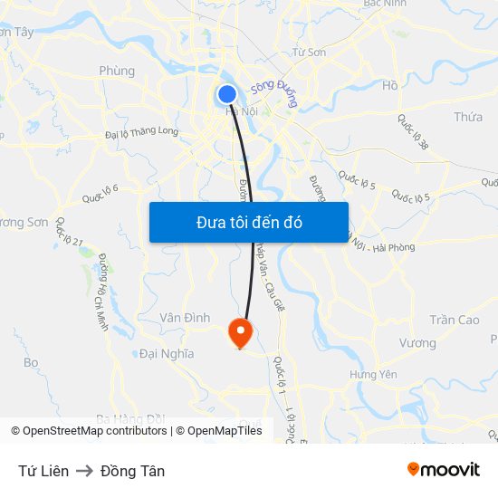 Tứ Liên to Đồng Tân map