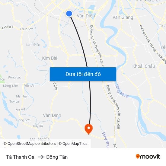 Tả Thanh Oai to Đồng Tân map