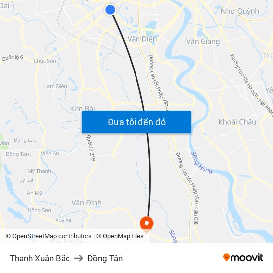 Thanh Xuân Bắc to Đồng Tân map