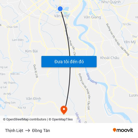Thịnh Liệt to Đồng Tân map