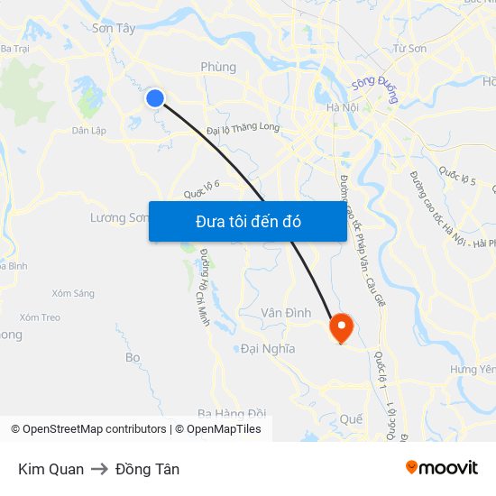 Kim Quan to Đồng Tân map