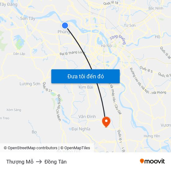 Thượng Mỗ to Đồng Tân map