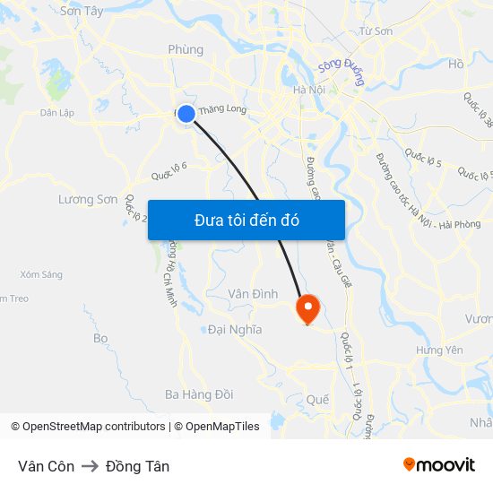 Vân Côn to Đồng Tân map