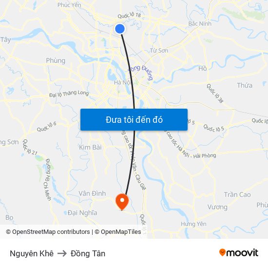 Nguyên Khê to Đồng Tân map