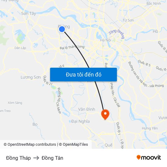 Đồng Tháp to Đồng Tân map