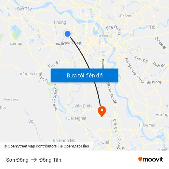 Sơn Đồng to Đồng Tân map