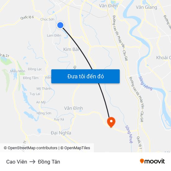 Cao Viên to Đồng Tân map