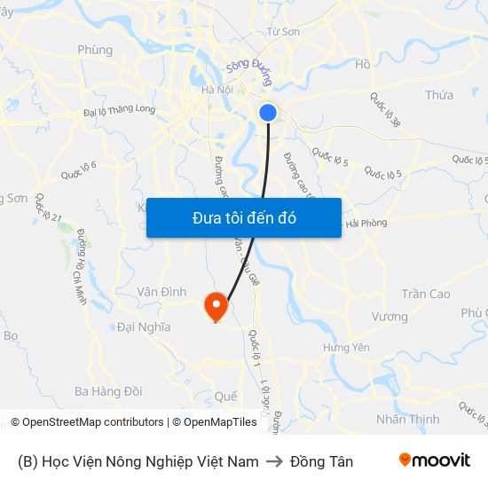 (B) Học Viện Nông Nghiệp Việt Nam to Đồng Tân map