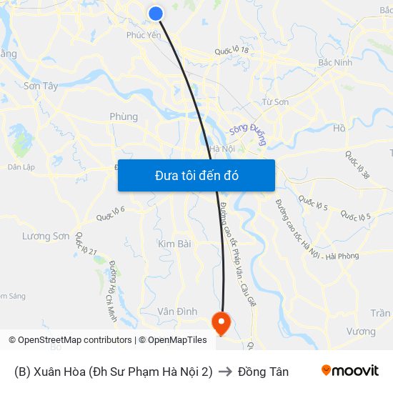 (B) Xuân Hòa (Đh Sư Phạm Hà Nội 2) to Đồng Tân map