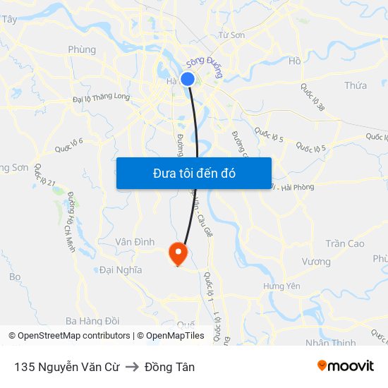 135 Nguyễn Văn Cừ to Đồng Tân map