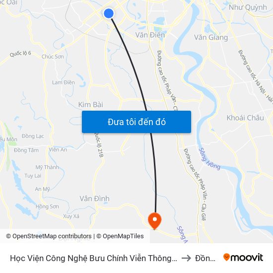 Học Viện Công Nghệ Bưu Chính Viễn Thông - Trần Phú (Hà Đông) to Đồng Tân map