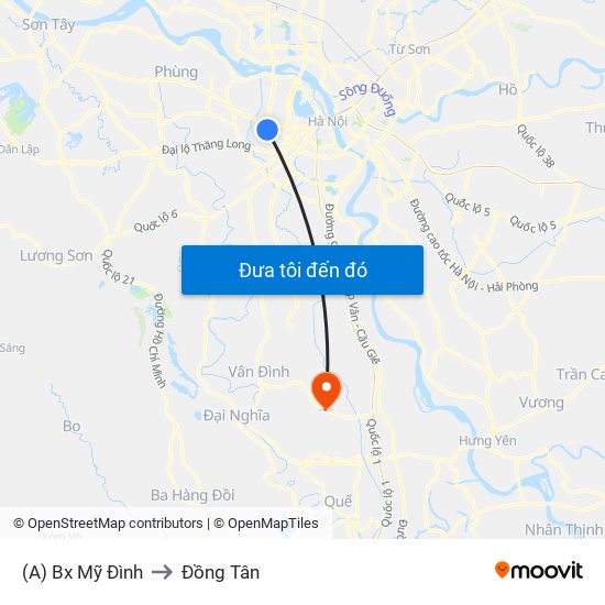 (A) Bx Mỹ Đình to Đồng Tân map
