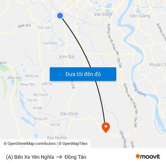 (A) Bến Xe Yên Nghĩa to Đồng Tân map