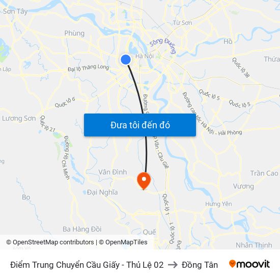 Điểm Trung Chuyển Cầu Giấy - Thủ Lệ 02 to Đồng Tân map