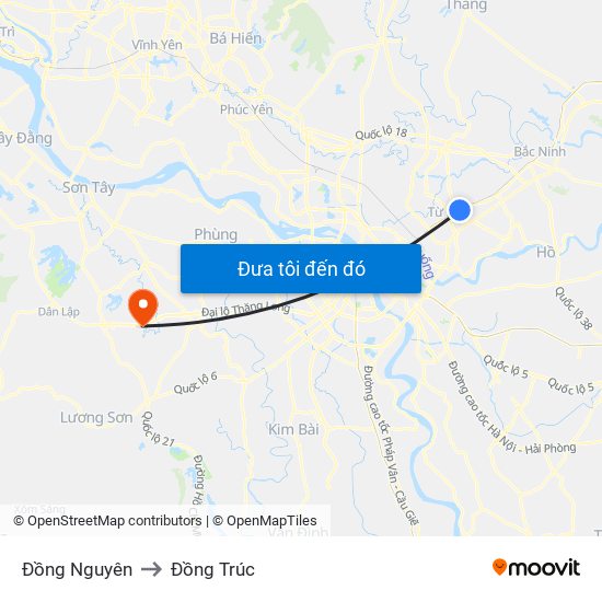 Đồng Nguyên to Đồng Trúc map