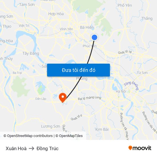 Xuân Hoà to Đồng Trúc map