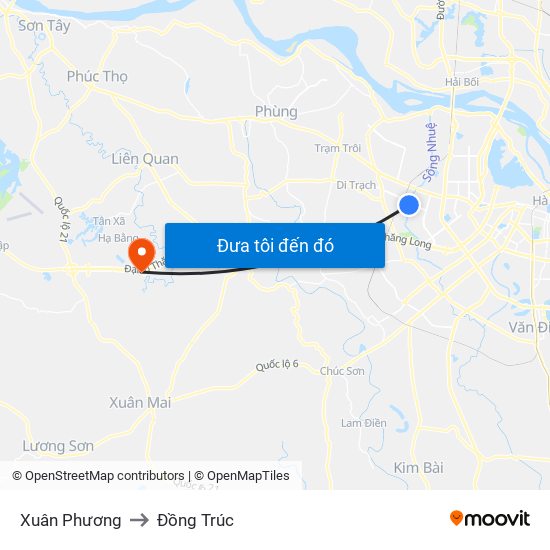 Xuân Phương to Đồng Trúc map