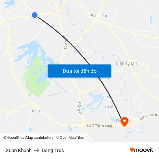 Xuân Khanh to Đồng Trúc map