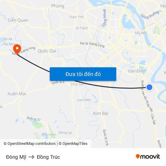 Đông Mỹ to Đồng Trúc map