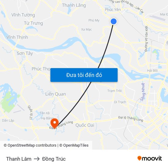 Thanh Lâm to Đồng Trúc map