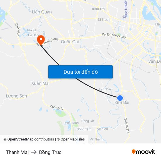 Thanh Mai to Đồng Trúc map