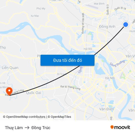 Thuỵ Lâm to Đồng Trúc map