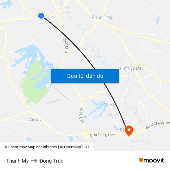 Thanh Mỹ to Đồng Trúc map