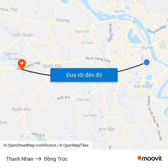 Thanh Nhàn to Đồng Trúc map