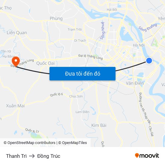 Thanh Trì to Đồng Trúc map