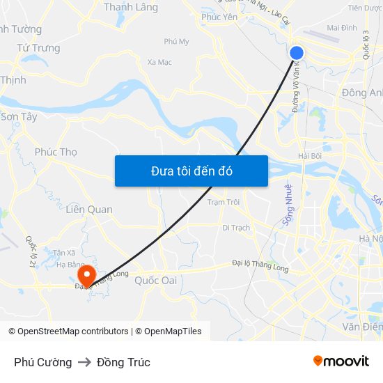 Phú Cường to Đồng Trúc map