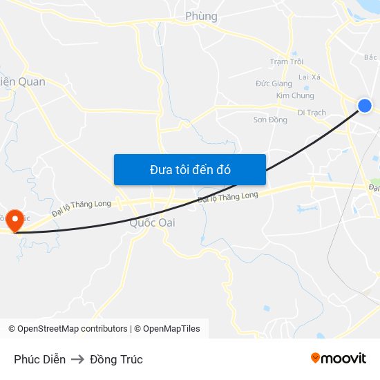 Phúc Diễn to Đồng Trúc map