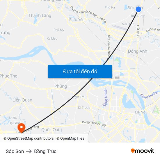 Sóc Sơn to Đồng Trúc map
