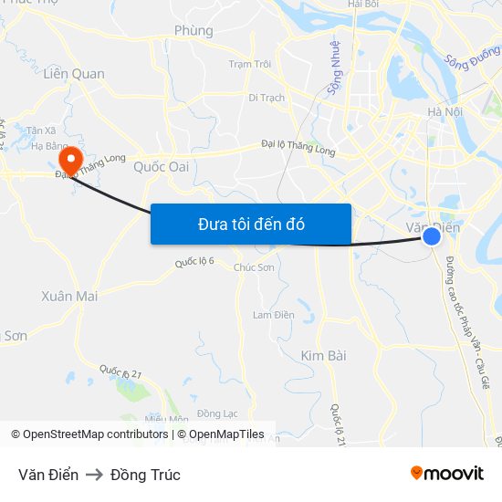 Văn Điển to Đồng Trúc map