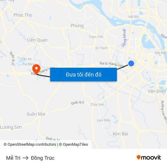 Mễ Trì to Đồng Trúc map