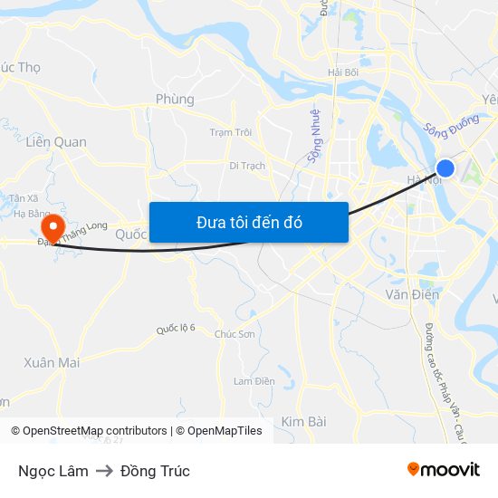 Ngọc Lâm to Đồng Trúc map