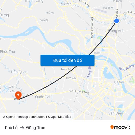 Phù Lỗ to Đồng Trúc map