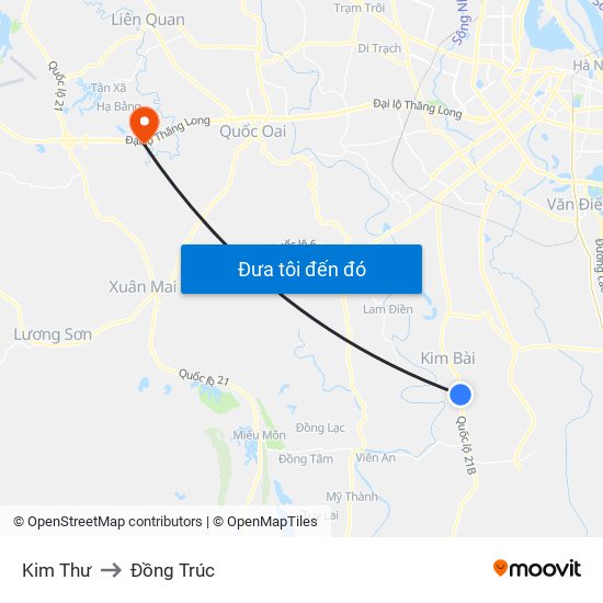 Kim Thư to Đồng Trúc map