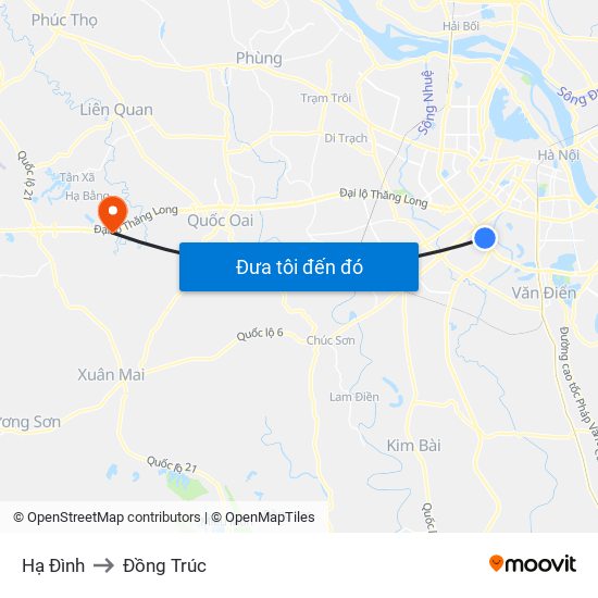 Hạ Đình to Đồng Trúc map