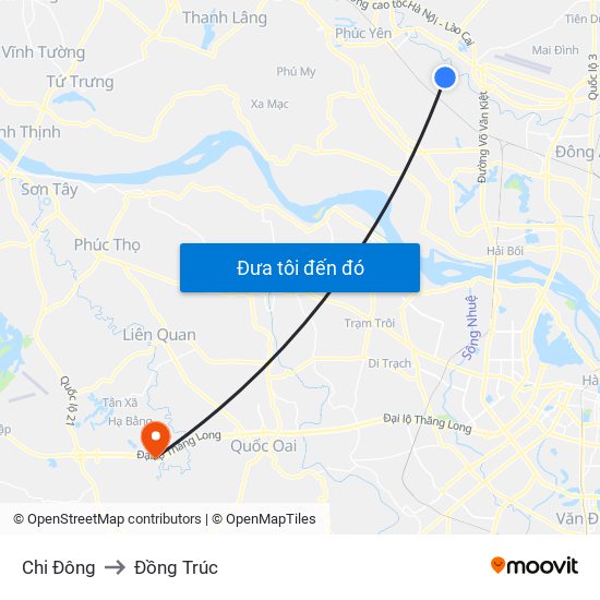 Chi Đông to Đồng Trúc map