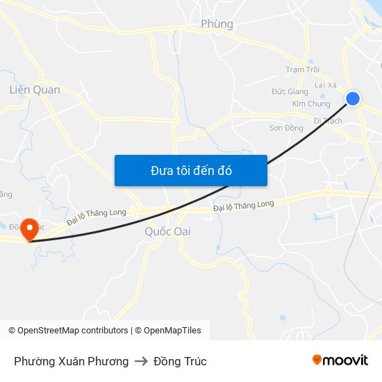 Phường Xuân Phương to Đồng Trúc map