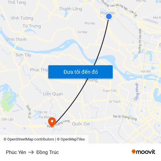 Phúc Yên to Đồng Trúc map