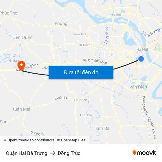 Quận Hai Bà Trưng to Đồng Trúc map