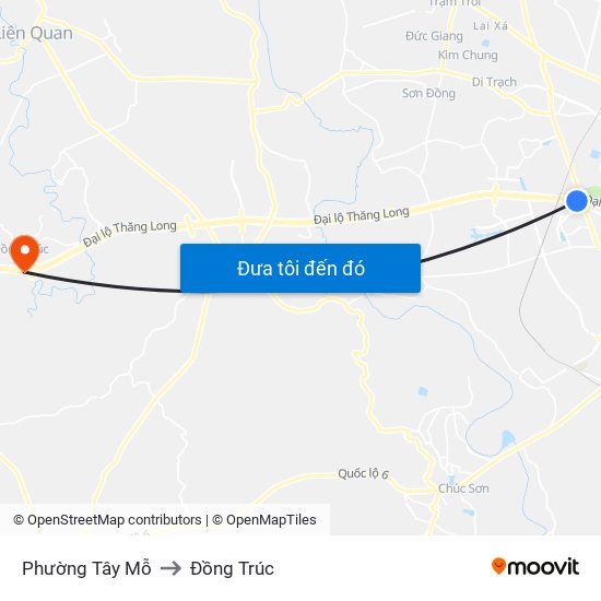 Phường Tây Mỗ to Đồng Trúc map