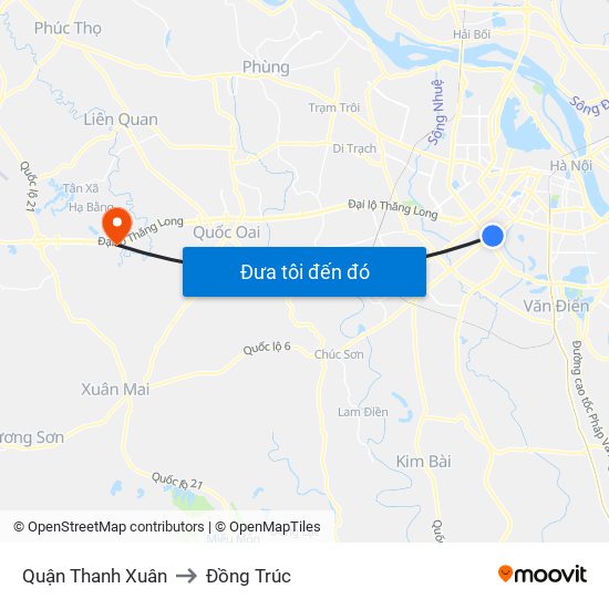 Quận Thanh Xuân to Đồng Trúc map
