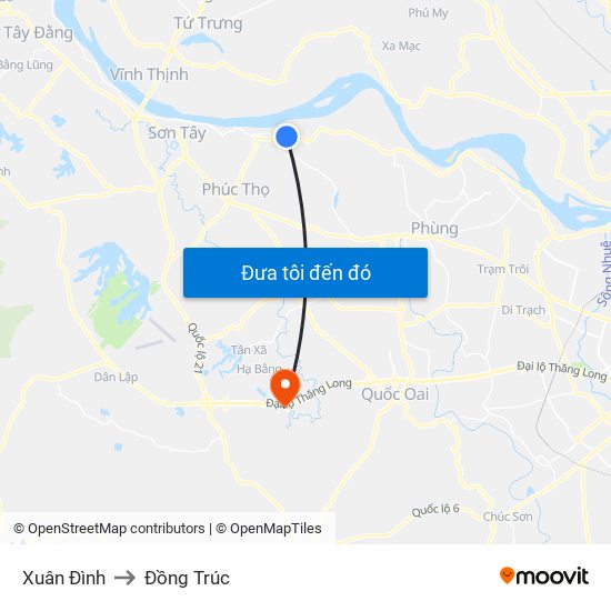 Xuân Đình to Đồng Trúc map