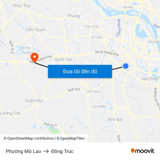 Phường Mộ Lao to Đồng Trúc map